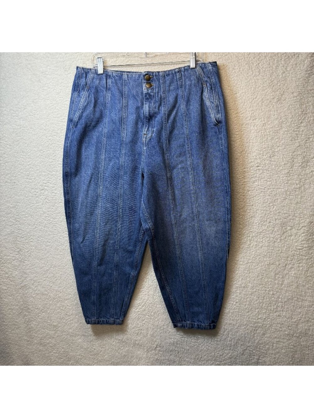 Wrap London Women's Denim Wide Leg Tapered Crop Jeans Sz 14 Y2K Baggy Fairy Goth